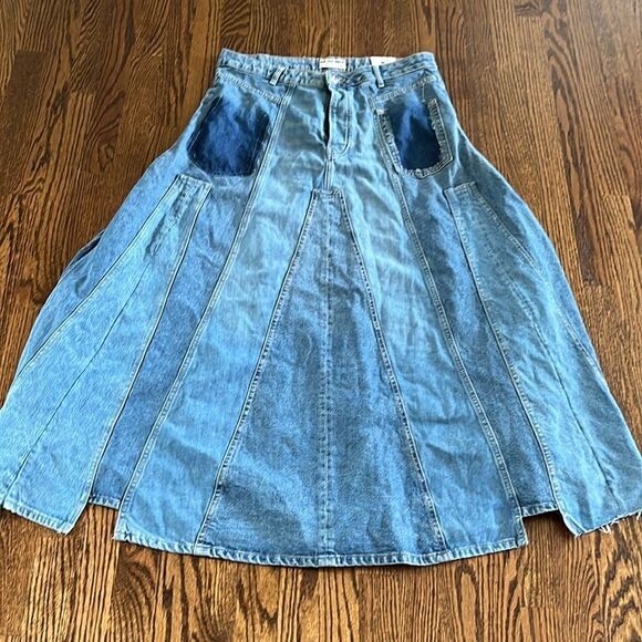 We The Free Size 32 Molly Maxi Skirt We The Free Distressed Uneven Hem True Blue - Picture 4 of 7